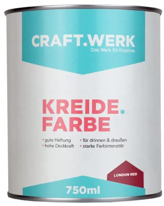 CRAFT.WERK Peinture à la craie pour meubles (750 ml, rouge london) - Peinture à la craie ultra mate pour bois - Peinture pour meubles facile à travailler - Peinture à base d'eau - Fabriquée en