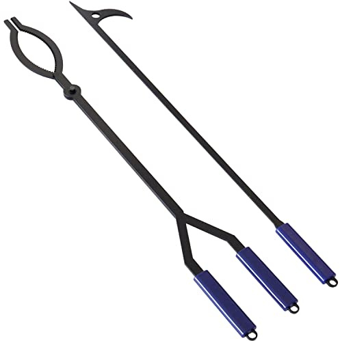 40 Fire Log Tongs Firewood Grabber and Fire Poker Set,Large Fire Pit Tool Outdoor/Indoor Bonfire Campfire Backyard Deck Camping Log Grabber Rustproof Safely Moves Firewood