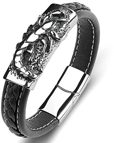 Ayoiow Männer Armband Indianer, Armreifen Edelstahl Armkette Herren Leder Schwarz Flechtarmband mit Skorpion