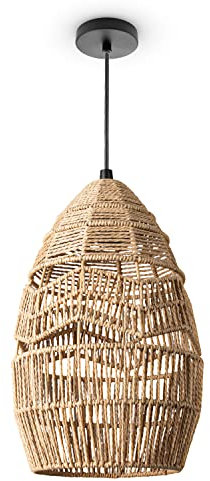 Paco Home Pendelleuchte Wohnzimmer Boho Korbleuchten Pendellampe Rattan Hängeleuchte Esszimmer Lampe Papier E27, Lampenart:Pendelleuchte - Typ 4, Farbe:Natur (Ø30cm)
