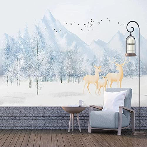 Papier Peint Auto-Adhésif Elk Des Neiges De La Forêt De Rêve - Papier Peint Mural Carré Papier Peint Photo Feature Papier Peint 3D Wall-Art Papier Peint Peintures Murales Chambre Salon Affiches Mural