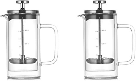 Osmond 2X Prensa de Vidrio de Borosilicato de Doble Filtro de Prensa Aparato de Café Cafetera Francesa con Escala