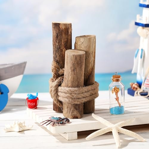 Threehoney Brown 3 Pcs Driftwood Decor Rustic Table Sign Beach Driftwood Piling Farmhouse Coastal Nautical Centerpieces Tables Coastal Decor for Fish Tanks Summer Christmas Kitchen Dining Decoration