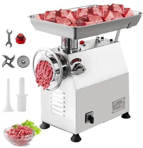 250KG/H Commercial Meat Grinder, 1100W Electric Sausage Maker With 2 Grinding Heads & 2 Blades, 218 R/Min Stainless Steel Meat Mincer for Meat, Vegetables, Fruits, Onion, Nuts