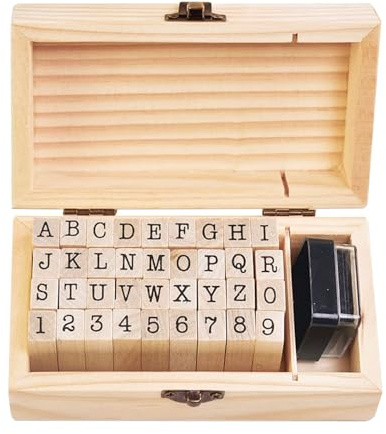 Alphabet Stempel Set, 36 Stück Holzstempel Set, Buchstaben Stempel mit Stempelkissen, Buchstaben Zahlen Stempel mit Aufbewahrungsbox, für Scrapbooking, Kunsthandwerk, Glückwunschkarte