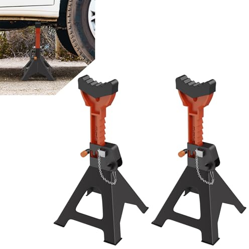 Froadp Cavalletti di sostegno 3T regolabili in altezza 28-42 cm, cavalletti di sostegno con paletta di sicurezza e cuscinetti in gomma antiscivolo, per auto, camion e camper, 1 paio
