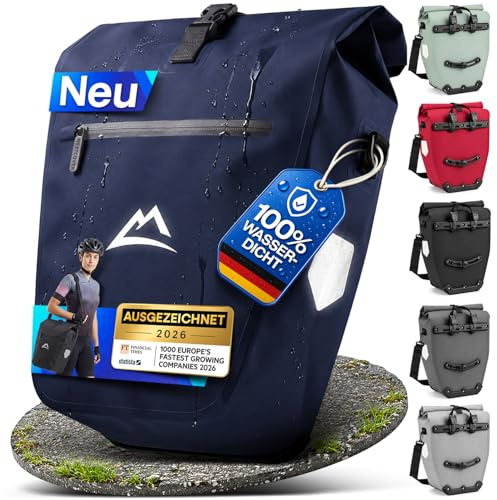 Nextcover® Cykelväska för bagagehållare [AquaShield-TPU] I 100 % vattentät bagagehållarväska med klicksystem och rullstängning I reflekterande cykelväska inkl. bärrem, cykelväskor