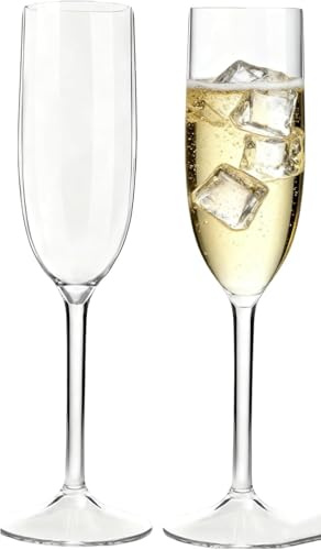 Unbreakable Acrylic Champagne Flutes Set of 2 - 180ml Shatterproof Plastic Flutes for Parties, Gardens & Pubs - Dishwasher-Safe Lightweight Glasses Weddings/Events (2)