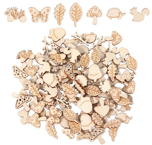 100 Stück Streudeko Holz Herbst, Herbst Deko,Waldtiere Geburtstag Deko zum Selberbasteln, Geeignet für Weihnachtsbaumschmuck, Geburtstagsfeiern, Hochzeitsfeiern und Familienessen (B)