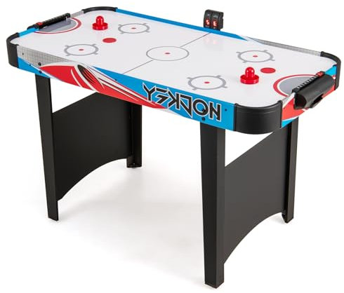 HOMASIS Table d'air Hockey en Bois pour Enfants et Adultes, Table de Jeux intérieur avec Tableau d'Affichage LED et Puissant Moteur 12 V, 2 Palets et 2 Patins, Jeu Familial pour Tous Ages