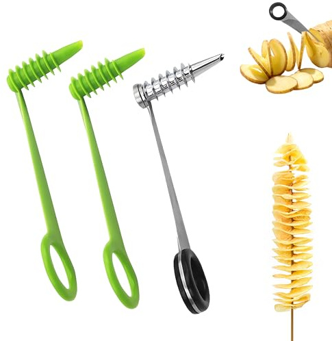 3PCS Spiral Cutter,Piranha Spiral Cutter,Potato Cutters Peelers,Stainless Steel&Plastic Flower Curler,Manual Spiral Slicer for Boiled Eggs,Tomato,Zucchini,Vegetables,Cucumbers and Carrots,Kitchen Tool