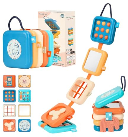 YINGZHIXING Toddler Busy Cube - Montessori Travel Toy for 1-3 Year Old | Boosts fine motor skills and sensory learning. Compact busy cube is an airplane or car travel activity toy gift for toddlers.