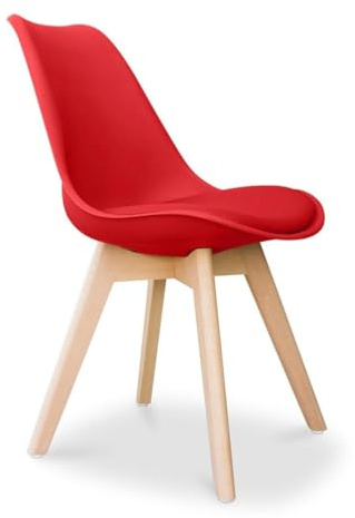 Orion91 ORION91oficial® - Silla Sirio Color Rojo Asiento Polipropileno y Patas Haya (81x48x54 cm) Estilo Escandinavo, Comedor, Hostelería, Oficina, Salón, Teletrabajo, Cocina - spaziOrion91-Unidad