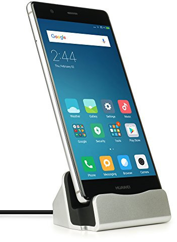 MyGadget Station de Charge Dock USB C & Câble 1m - Base de Chargement pour Smartphone Compatible avec Galaxy S24 S23 S22 Note 20 10 Huawei P50 P40 Pro Argent