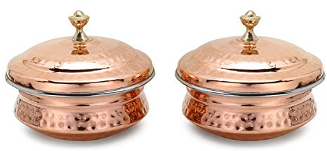 Zap Impex Serveringsskål i koppar, indisk serveringsskål, Handi-set, Tureen, koppar, rostfritt stål, serveringsfat (13 cm) set med 2, silver, ZAP102