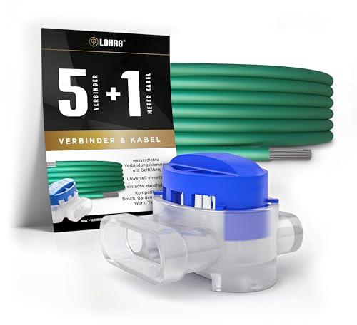 lohag® 5 Kabelverbinder + 1m Begrenzungskabel inkl. Reparaturset - wasserdichte Verbindungsklemmen mit Gelfüllung Gelklemmen - Kompatibel für Bosch, Gardena, Husqvarna, Worx, Yard Force