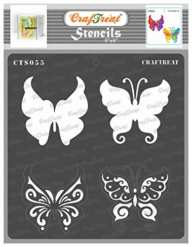 CrafTreat Återanvändbara skiktade fjärilsstenciler för att måla väggar och kakel - Fjärilar - 6x6 tum - DIY Konst och hantverk - Butterfly Stencil Mall