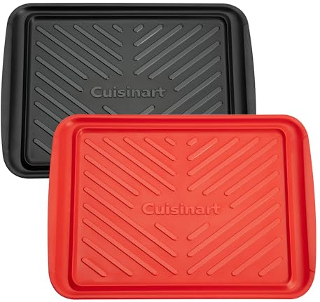 Cuisinart Grilling Prep & Serve Trays, 17x10.5 inch BBQ Tray Safe for Food Handling, 2 Dishwasher Safe Nesting Trays Black & Red, Perfect Grilling Accessories for Cooked & Raw Meat, Fits 6 Burgers