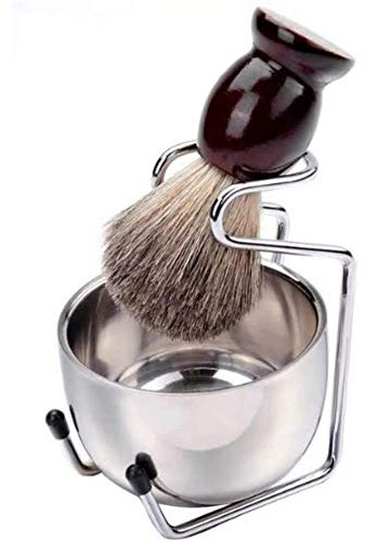 POFET Kit De Rasage Humide Pour Hommes, Blaireau Rasage Homme - Kit de Rasage Barbier Comprenant un Blaireau de Rasage, un Bol de Rasage en Acier Inoxydable et un Support de Sécurité