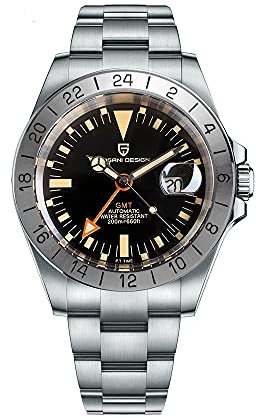 Pagani Design Orologio Uomo GMT Analogico Automatico Orologi da polso da uomo Impermeabile 100M con Cinturino in Acciaio Inox 1682