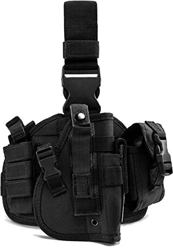 ZONSUSE Taktisch Beinholster, Outdoor Militär Pistolenholster, Oberschenkelholster mit Magazintasche, Verstellbares Waffenholster für Jagdschießen, Militärspiele, Training oder Cosplay (Schwarz B)