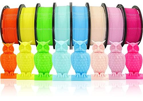 DO3D PLA-Filament für 3D-Drucker, 1,75 mm, 8 Farben, Bündel: Pink, Gelb, Orange, Limettengrün, Himmelblau, Cyan, Beige, Rosenrot, 8 Spulen verpackt, je 250 g, insgesamt 2 kg 3D-Druckmaterial, 250 g x