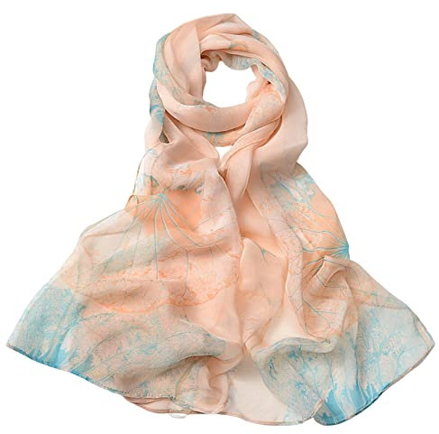 XIUH Hochwertiges Baumwoll-Halstuch Seide Chiffon Schal Seidenschal lang Damengeschenk, lässig bedruckter Seidenschal Loop weicher Schlauchschal für Frühjahr Bunt Stola Halstuch Tuch Seidenschal
