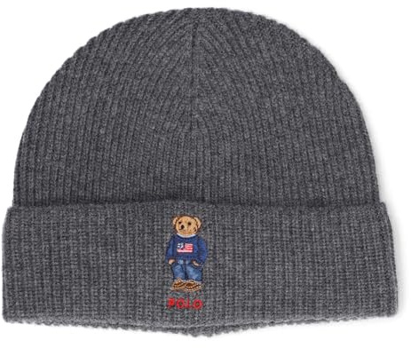 Polo Ralph Lauren Herren Solid Flag Bear Beanie, Charcoal Heather, Einheitsgröße