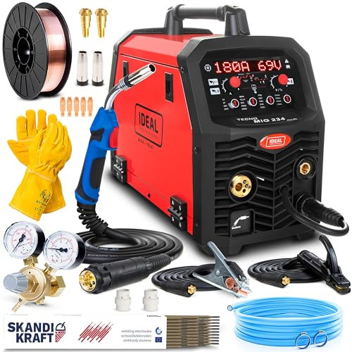 Ideal Tecno MIG 234 PULSE 4x4 - poste a souder mig avec gaz 200A - pulsé et double pulsé - avec 4 roulettes - MIG MAG, MMA, TIG, fil fourré, soudobrasage - mémoire de réglage - Kit basic