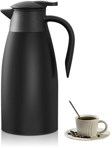 Bouteille Isotherme 2L Bouteille Isotherme à Double Paroi Thermos Café, Maintient Chaud 24 Heures, pour Thé ou Café, Maison, Extérieur, Cuisine, Bureau