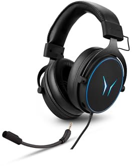 MEDION Auriculares para Juegos ERAZER Mage P20 (Cable de 240 cm, sobre la Oreja, micrófono Flexible y Desmontable, Mando a Distancia, iluminación RGB, Audio de 3,5 mm, USB, Chip de Sonido ES9260Q)