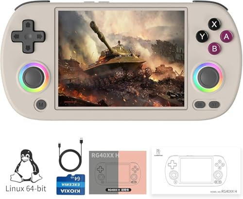 RG40XX H - Consola portátil retro Consola de juegos retro con tarjeta de 64 TF Consola de juegos portátil Sistema Linux Pantalla IPS de 4 pulgadas Compatible con WiFi Bluetooth Salida HD y TV (Gris)