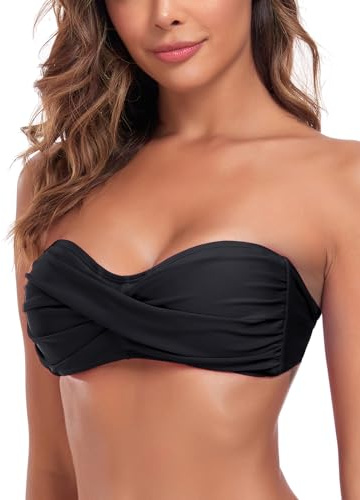 Ocean Blues Women's Black Strapless Swimsuits for Women Bandeau Bikini Top Tie Back Halter Bathing Suit Top Suit Top Size Small
