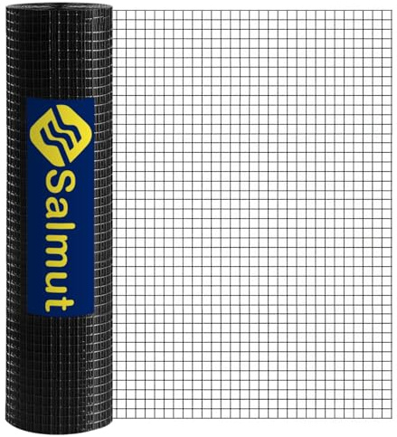 Salmut Black Hardware Cloth 1/2 in. x 4 ft. x 100 ft. 19-Gauge, Vinyl Coated Chicken Wire Mesh Roll, Chicken Wire Fencing, Garden Fencing, Rat Wire, Gopher Mesh