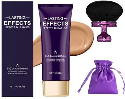 Long-Lasting Body Coverage Perfector, All-Over Complexion Perfector mit Extra Großer Körper Make-up-Pinsel, Bein und Körper Narbe Abdeckung Make-up, Tattoo Abdeckung Wasserfest (Braun)