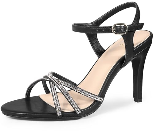 Perphy Rhinestone Strap Slingback Stiletto Heel Sandals for Women Black 4 UK/Label Size 6 US