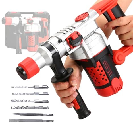 Perceuse À Percussion Multifonctionnelle, 2200 W (vitesse : 0-930 Tr/min), Interrupteur Marteau/burin, Dissipation Rapide De La Chaleur, Avec 6 Forets, Pour Percer Des Murs,A