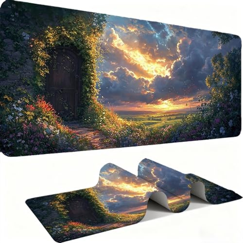 Tapis de Souris 600x300mm Tapis Souris Gamer, Mousepad de Bureau Ultra Mince Base Caoutchouc Antidérapante Lavable Vitesse précision Améliorées pour PC, Ordinateur, Travail-Prairie des Portes C0P-348