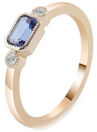Ringe Damen Vintage, Ring Women Schlicht mit Rechteckigem Synthetischem Saphir Geschenke für Frauen
