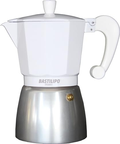 Bastilipo Cafetière en aluminium Colours, couleur blanche, 9 tasses, Corps en aluminium, poignée ergonomique et isolante, convient électrique, vitro et gaz, MODELE Blanco 6312