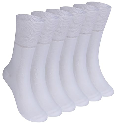 Facool Men's Women's Diabetic Dress Casual Cotton Socks Non Binding Wide Loose Top Seamless Toe Elderly Crew Socks Elastic Free Diabetic Sleeping Socks, 6 Pairs White X-Large
