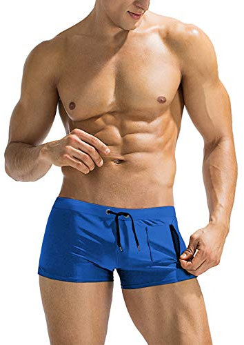 COOFANDY Mens Quick Dry Lightweight Square Leg Cut Trunks Swimwear, Large, 1 - Royal Blue