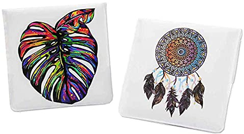 Reccisokz 2 Sacchetti portacenere posacenere Bianchi - PVC Resistente al Fuoco - Smell Free - Portable Compact - Pesci Arcobaleno dal Design Unico e Pattern di Gatto Psichedelico (foglie colorate)