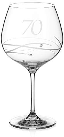 DIAMANTE Swarovski 70th Birthday or Anniversary Gin Copa – Single Crystal Gin Glass with a Hand Etched “70” - Embellished with Swarovski Crystals