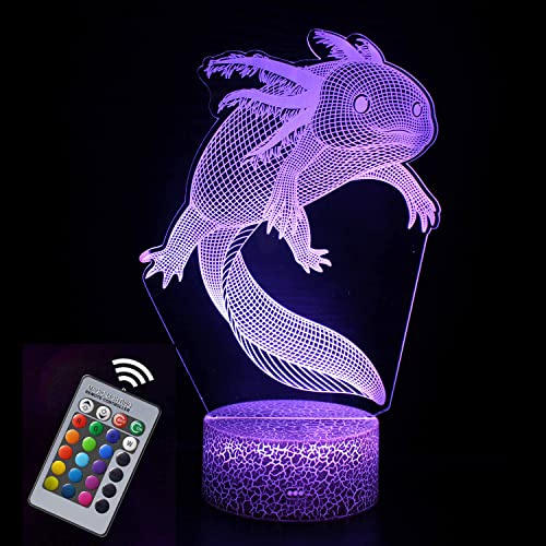 INTUPGD Axolotl Nachtlicht für Kinder, 3D Licht Lampe 16 Farbändernde mit Fernbedienung, Geschenke Geburtstag Schlafzimmer Dekor Lampe
