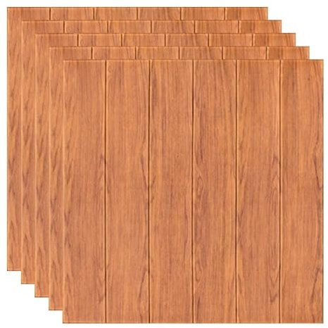 Pannelli da parete 3D, rivestimento motivo strisce effetto legno mogano, autoadesivi, adesivi murali,impermeabile, in PVC, 77 cm x 70 cm X 2MM (10 pz, legno)