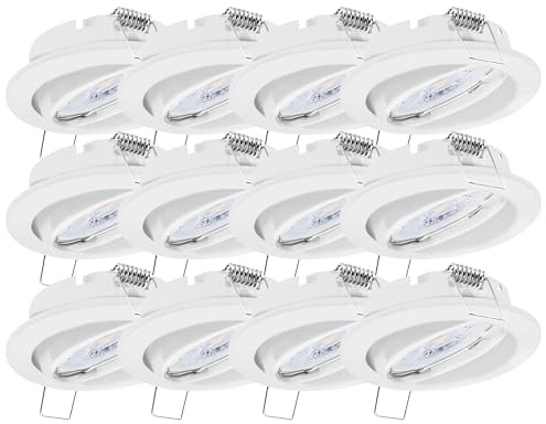 Oktaplex 12er Set Dijon LED Deckenspots 230V schwenkbar 22mm Einbautiefe | Warmweiß 3000K, Lochmaß 68mm, 4,8W, 380lm, 110°, Einbaustrahler Weiß rund, ultra flach