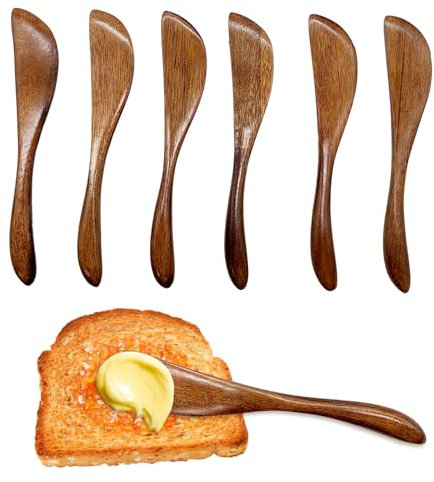 XQMMGO 6-teiliges Holz-Buttermesser-Set, Butter- & Käsemesser, Marmeladenlöffel, Spatel, Butter Spreader für die Küche