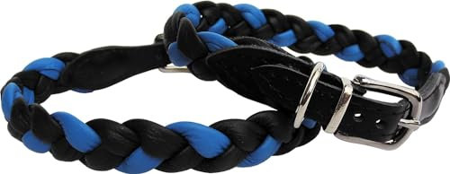 Halsband - Hundehalsband,Halsumfang 27-31cm; 35-40cm; 39-44cm; 45-49cm; 47-52cm; 49-54cm; 53-57cm Echt Leder, geflochten, Schwarz-BLAU (45-49cm/30mm/53cm)