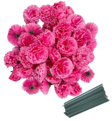 Juego de 50 Cabezas de Flores Artificiales de Seda Con Tallos - Rellenos de Jarrón, Caléndula para Decoración de Diwali, Corona del Día de los Muertos, Adornos de Pasteles